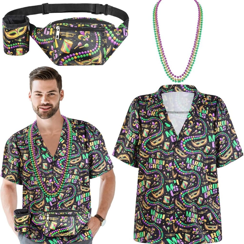 Hicarer 5 Pcs Day Button Down Shirt Fanny Pack Green Bead Necklaces